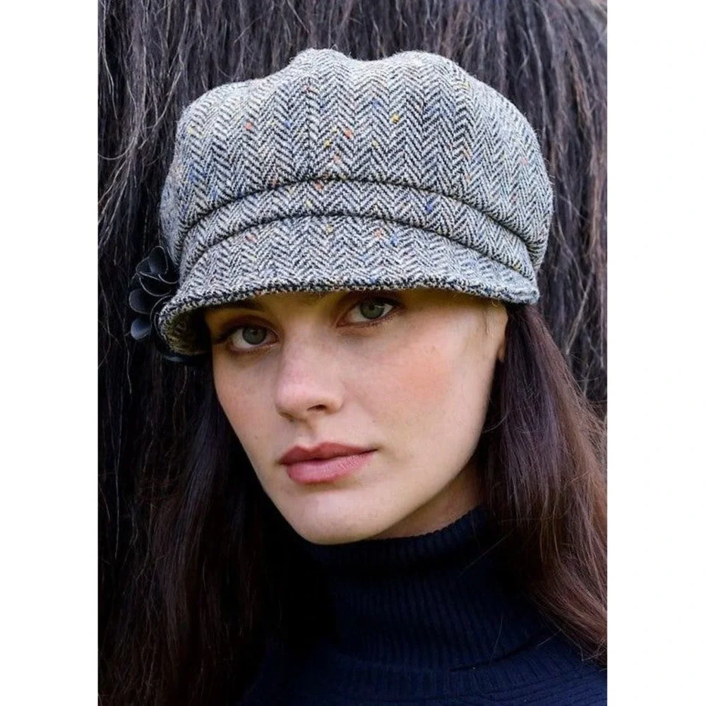 Mucros Weavers Herringbone Ireland Wool Newsboy Cap Grey